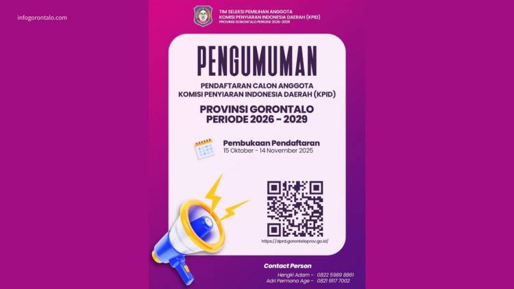 KPID Gorontalo Buka Pendaftaran Calon Komisioner 2026–2029, Peluang Emas bagi Warga Daerah
