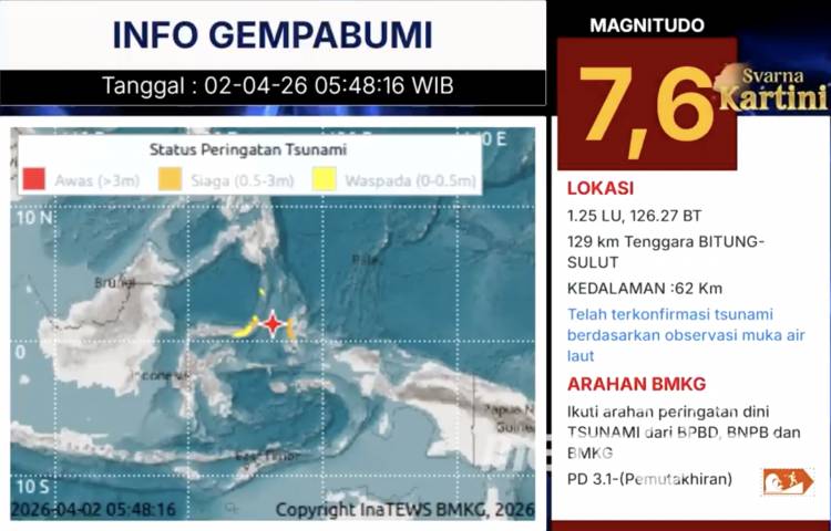 Gempa Magnitudo 7,3 Guncang Sulawesi Utara, Getaran Kuat Terasa hingga Gorontalo